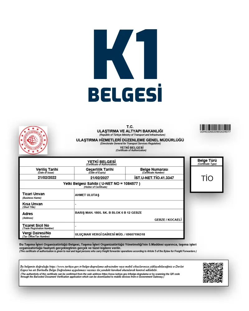 K1 Yetki Belgesi